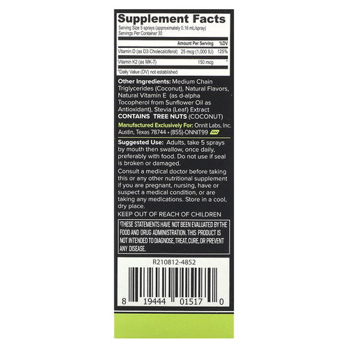 Onnit, Растительный витамин D3 с витамином K2, гуава из маракуйи, 1000 МЕ, 24 мл (0,8 жидк. унц.)