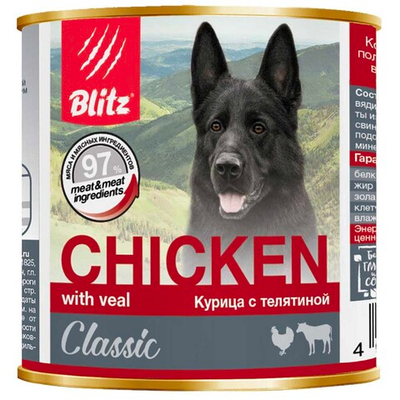 Blitz Classic консервы для собак с курицей и телятиной (банка) (Chicken with veal) 400 г
