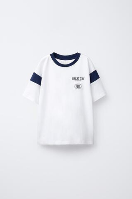 ZARA ФУТБОЛКА С НАДПИСЬЮ, БЕЛЫЙ