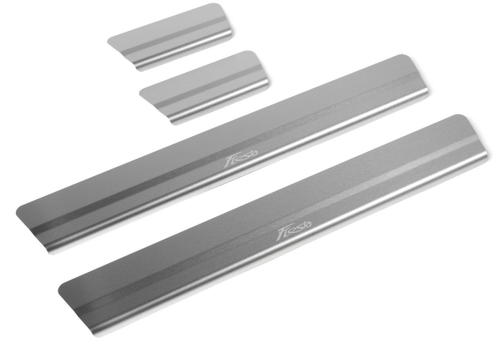 Накладки на пороги Rival для Ford Fiesta VI рестайлинг 2015-н.в., нерж. сталь, с надписью, 4 шт., NP.1807.3