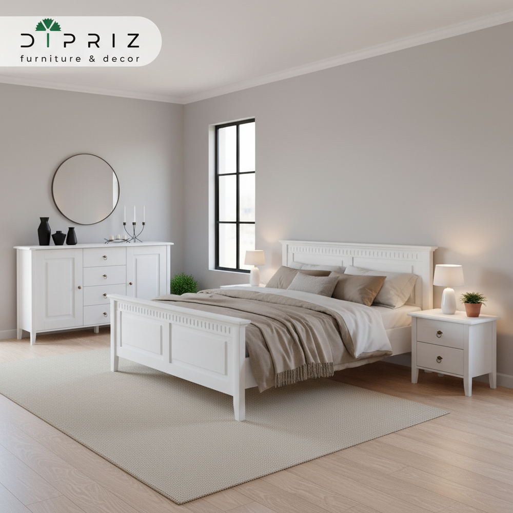 Dipriz Комод Боцен из сосны, 4 ящика 1 дверь, на ножках, 103х43х79 см, белый воск