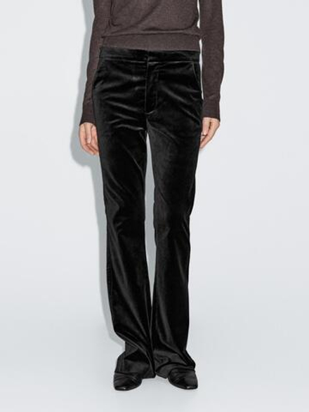 Massimo Dutti Расклешенные бархатные брюки, черный