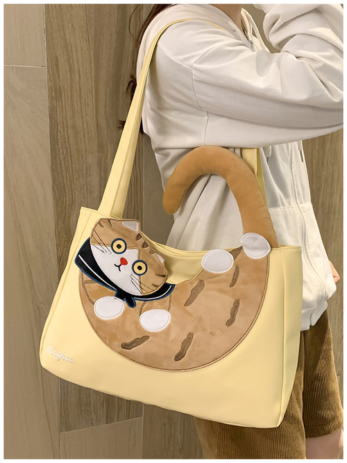 Женская сумка через плечо с милой кошечкой, светло-желтая, СК-5221-2, Китай