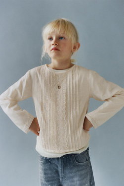 ZARA РУБАШКА С ВЫШИВКОЙ И БУСИНАМИ, ЭКРЮ