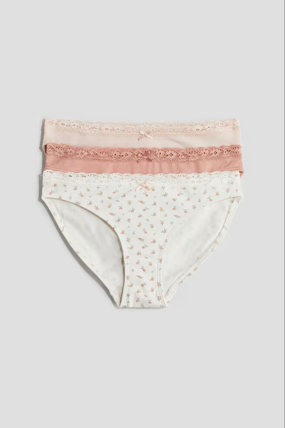 H&M Набор из трех хлопковых трусиков, пудрово-розовый