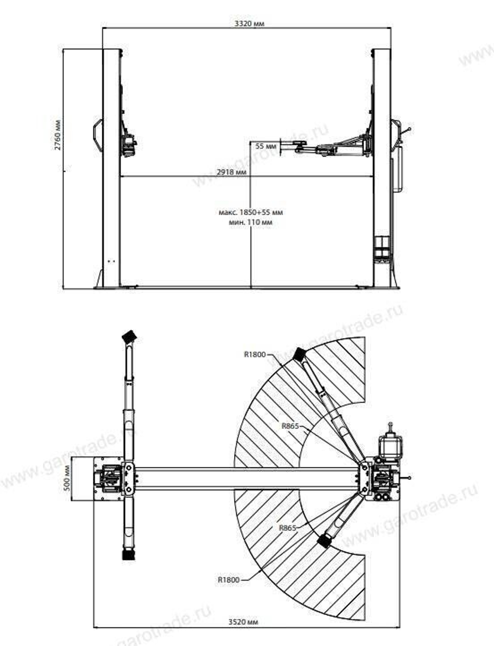 Подъёмник 5.5 т c нижней синхронизацией TST55W Trommelberg 2-стоечный
