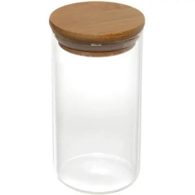 Банка для продуктов стеклянная 300мл «Хай-Тек» с бамбуковой крышкой 6,5*12см