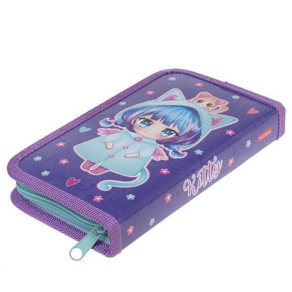 Пенал 190х115мм 1 отделение на молнии с таблистер умножения "Девочка-кошка" (Хатбер)