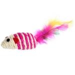 Игрушка - мышка для кошек «ЦЕПКИЕ ЛАПКИ», канатная с пёрышками, микс 3 цвета, 7*3,5см (пакет с хедером)✦