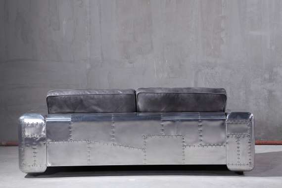 Диван Aviator 205 см, серая натуральная кожа