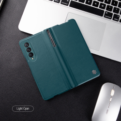 Кожаный чехол зеленого цвета (Exuberant Green) от Nillkin для Samsung Galaxy Z Fold 3, с держателем для S Pen, серия Qin Leather