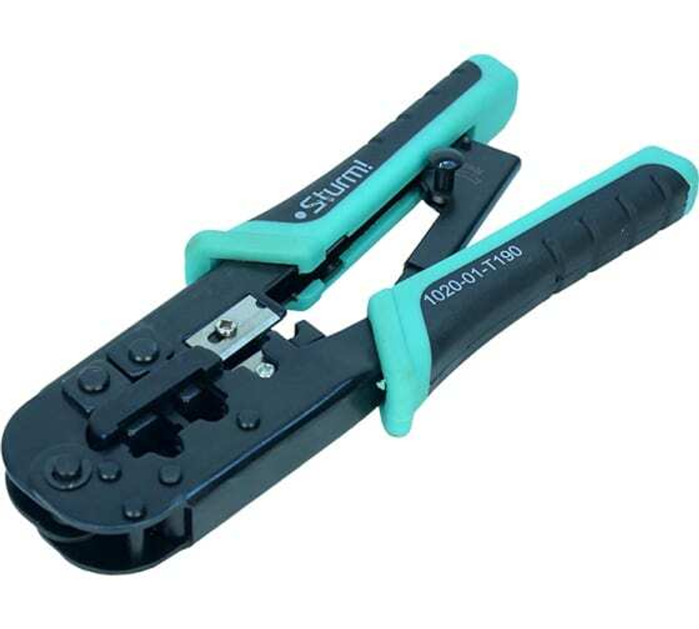 КЛЕЩИ STURM! Д/ОБЖИМА ТЕЛЕФОННЫХ И КОМПЬЮТ. КЛЕММ RJ-45/6P/8P И RJ-11/12/6P/8P 1020-01-T190