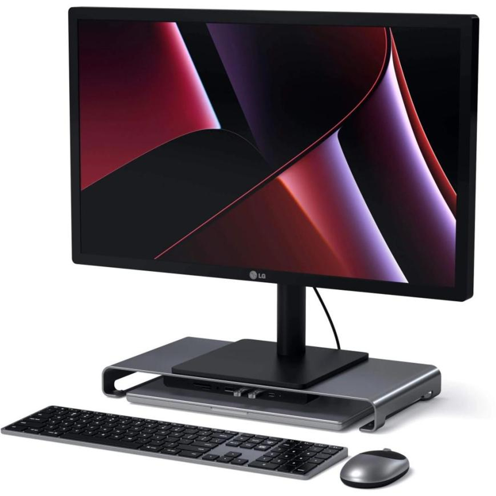 Алюминиевая подставка-хаб Satechi Monitor Stand XL (USB-C) (ST-UCSHXL) Подключение: встроенный кабель USB-C. Порты: USB-C, 3 USB-A 3.2 Gen 1, microSD UHS-I, SD UHS-I, разъём 3,5 мм