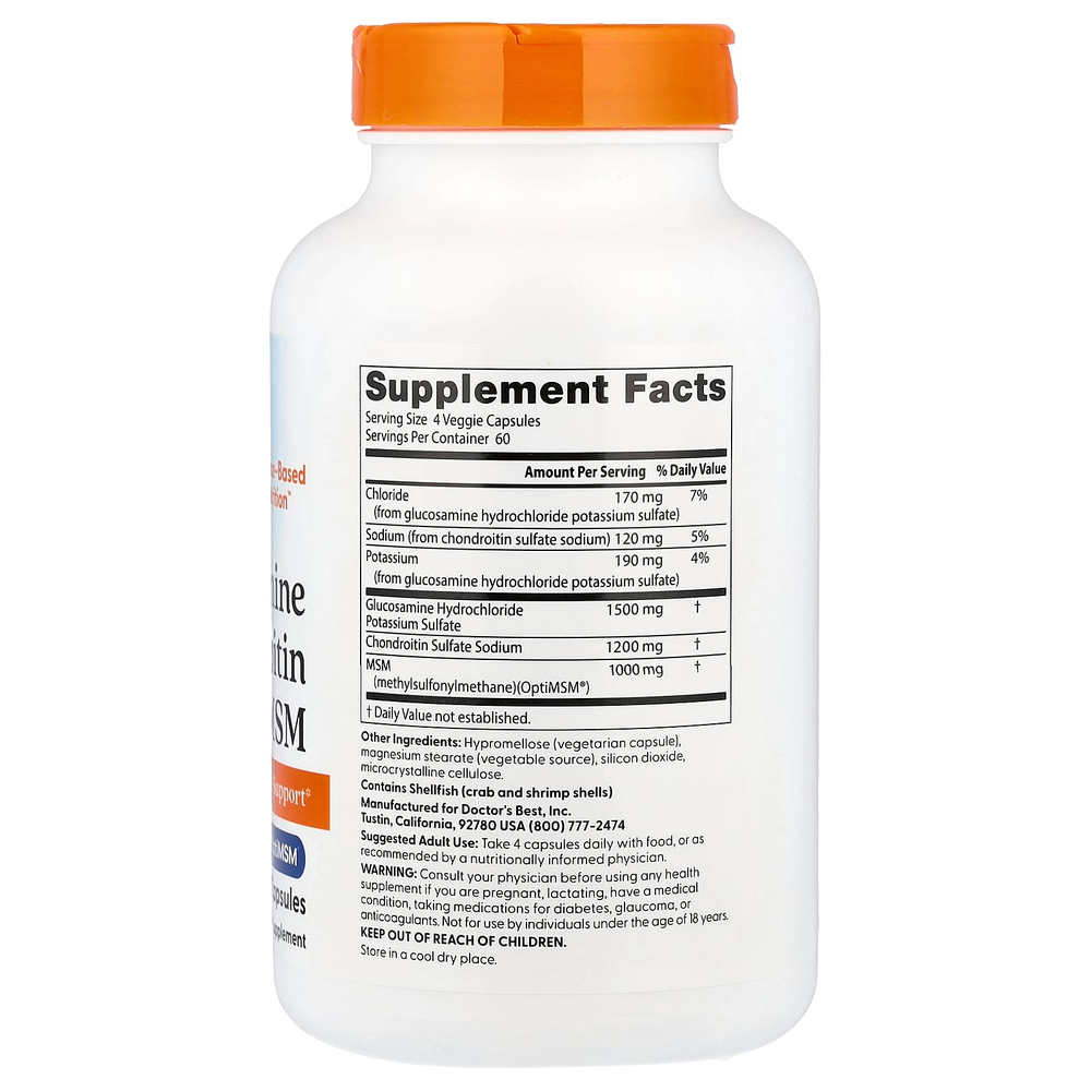 Doctor's Best, глюкозамин, хондроитин и МСМ с OptiMSM®, 240 растительных капсул