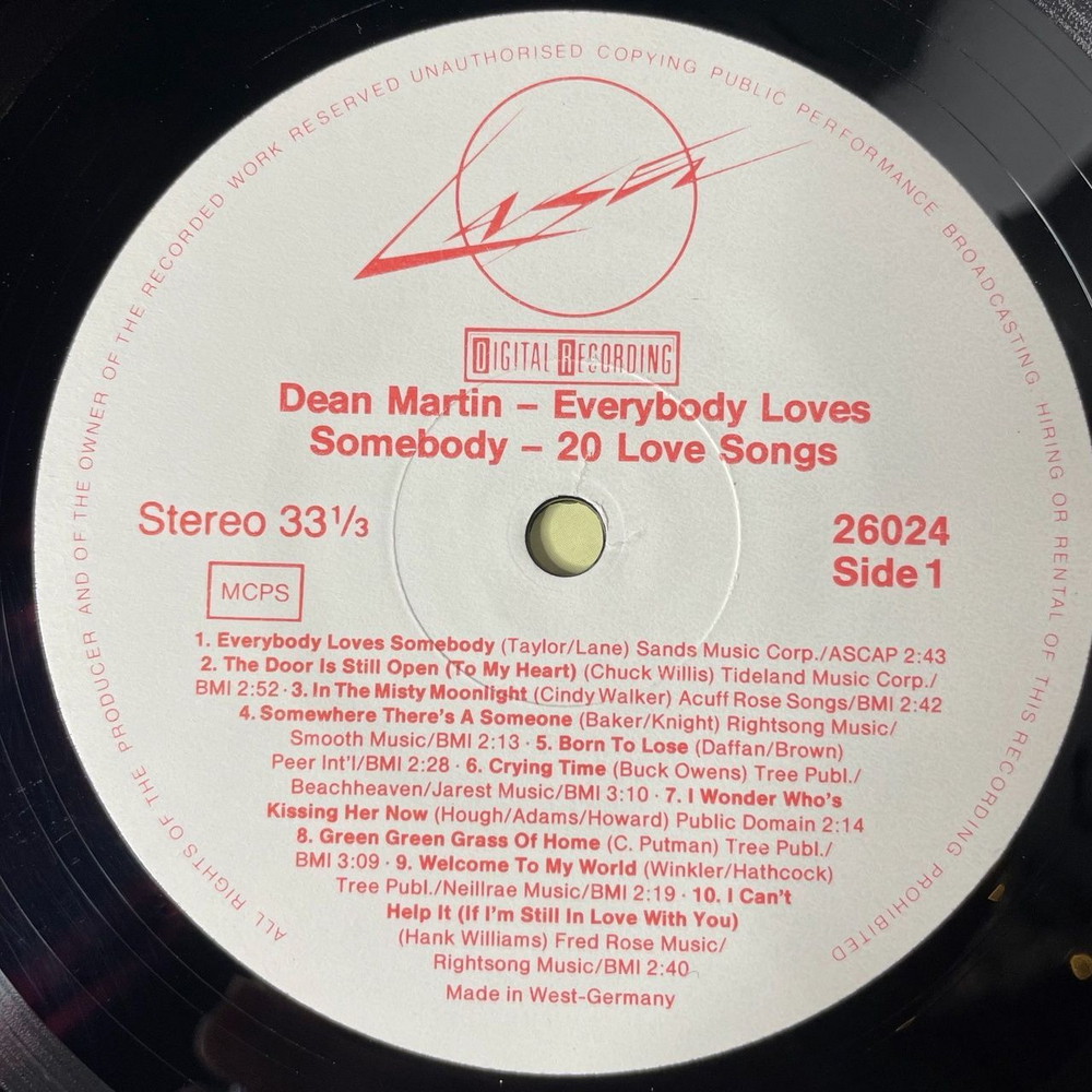 Винтажная виниловая пластинка LP Dean Martin Everybody Loves Somebody (20 Love Songs) (Germany 1987)
