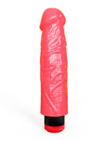 Розовый вибромассажер в виде фаллоса с венками - 18,5 см. (Цвет: розовый)