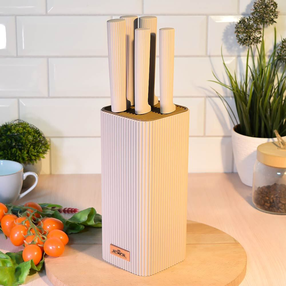 Набор ножей 6 предметов на подставке, цвет бежевый, Jewel