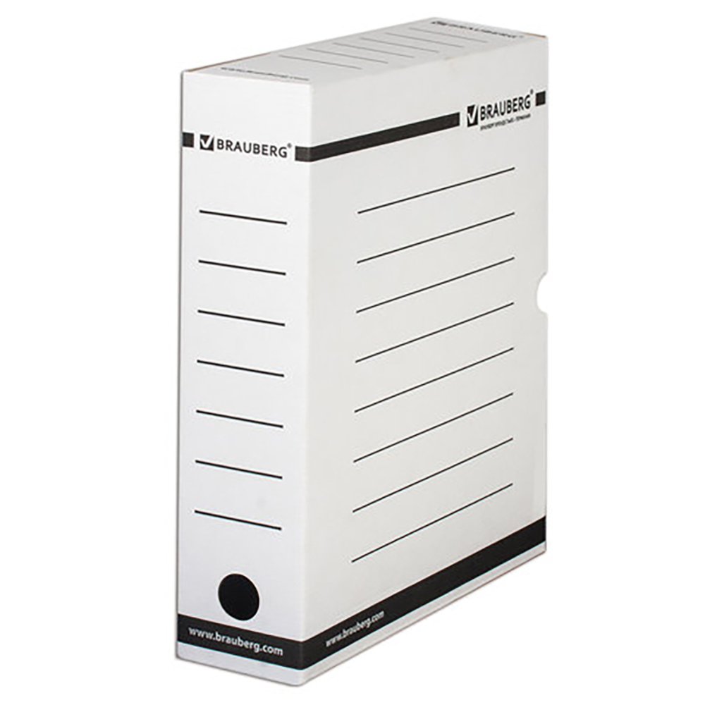 Короб архивный с клапаном А4 (260х325 мм), 75 мм, до 700 листов, плотный, микрогофрокартон, БЕЛЫЙ, BRAUBERG