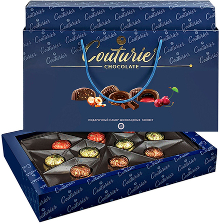 Набор шоколадных конфет Синяя (Крем-шоколад, Помадно-вишневая, Трюфель с дробленым фундуком) 320г