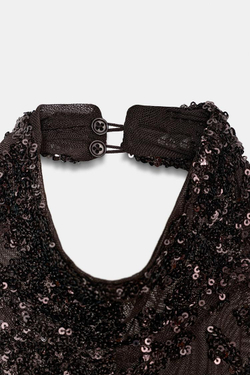 ZARA ПЛАТЬЕ ХАЛТЕР С ПАЙЕТКАМИ, КОРИЧНЕВЫЙ