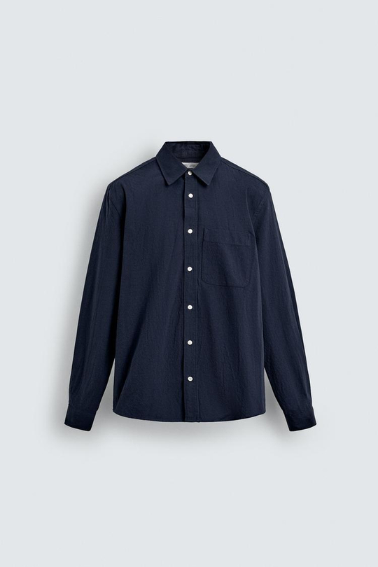 ZARA РУБАШКА В ПОЛОСКУ С ЭФФЕКТОМ ПОТЕРТОСТИ, МОРСКОЙ СИНИЙ