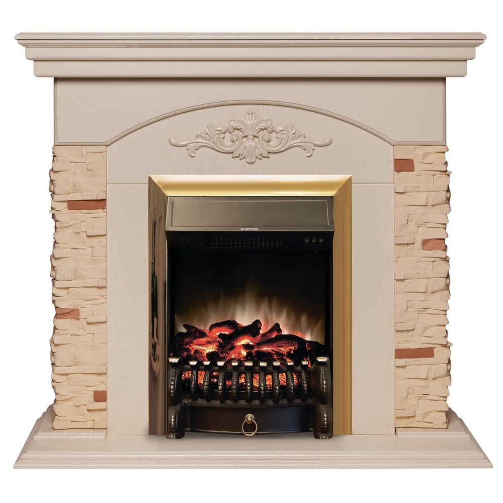 Электрокамин RealFlame Neapolis WT айвори с очагом Fobos Lux Brass