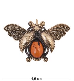 AM-4168 Брошь «Жук Майский Точечка» (латунь, янтарь)