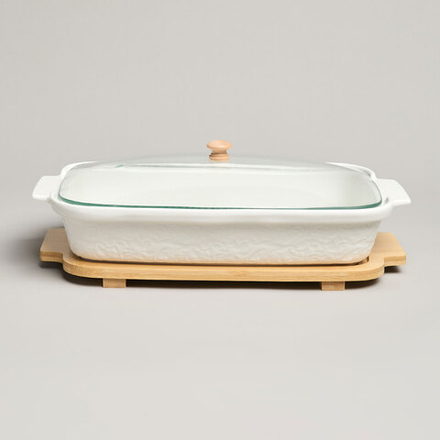 БЛЮДО ДЛЯ ВЫПЕКАНИЯ И СЕРВИРОВКИ LEFARD "MUSE" СО СТЕКЛ.КРЫШКОЙ НА ДЕР.ПОДСТАВКЕ 34,5*21*11СМ 1400МЛ