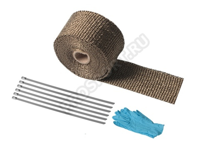 Термолента для глушителя цвет титан 1mm*50mm*5m с 6 хомутами и перчатками, керамическая