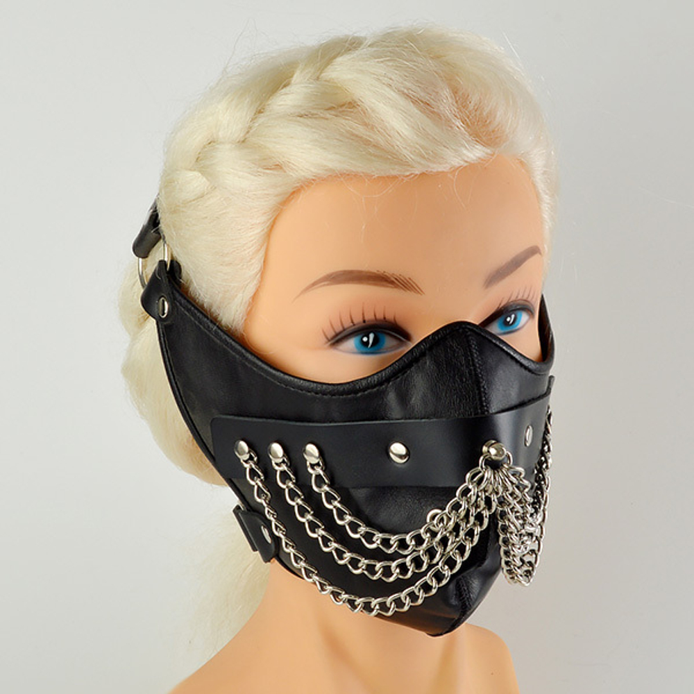 Чёрная кожаная маска с цепочками Шахерезада Sitabella BDSM 6053-1