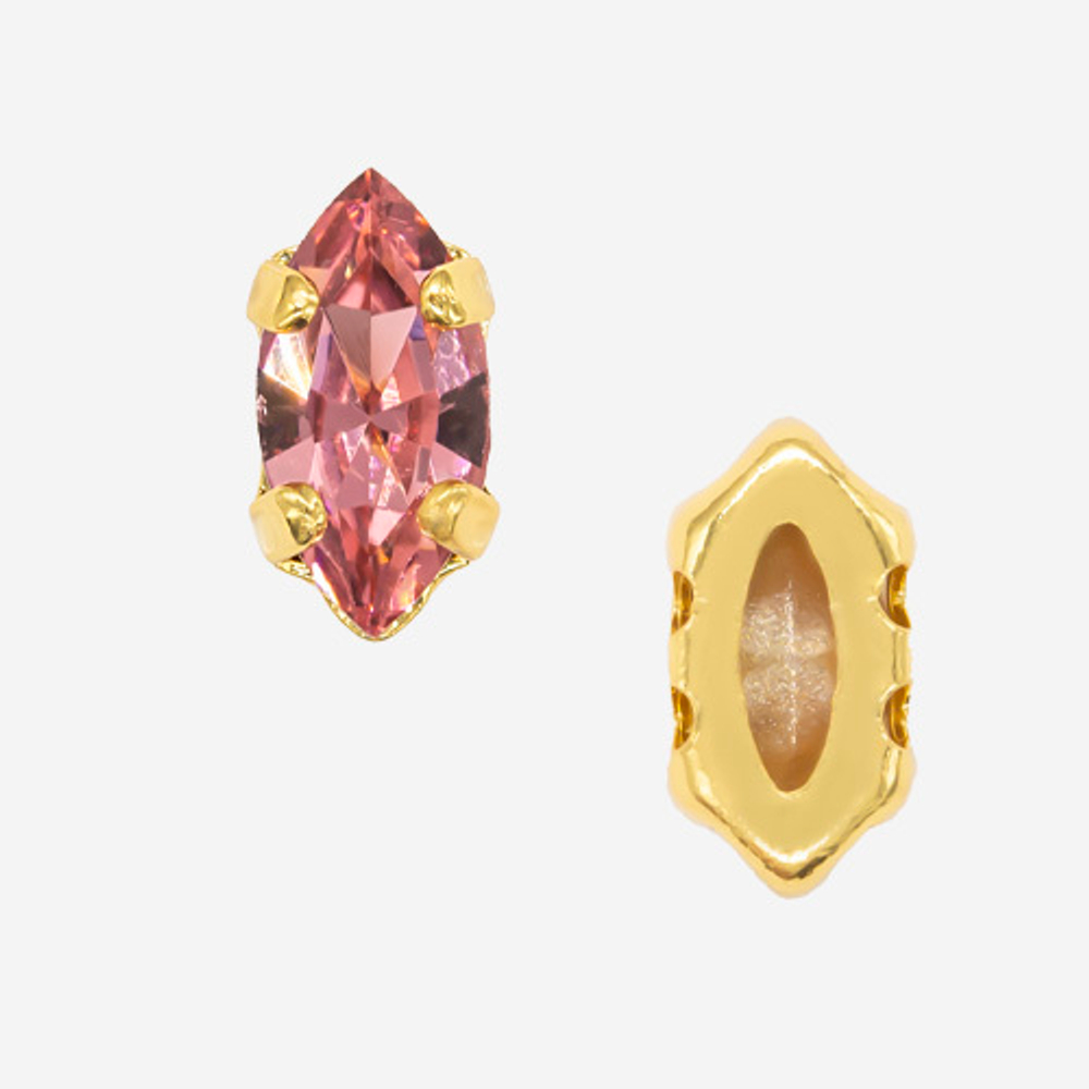 Кристалл Маркиз (Marquise Fancy Stone) в цапах, оттенок "Light Fuchsia", 8*4мм, позолота