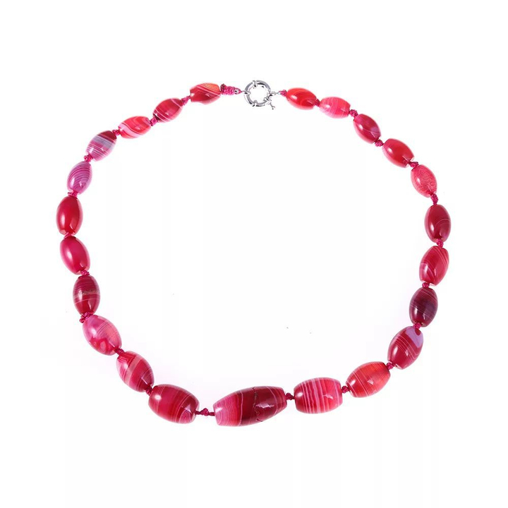 Бусы Агат, бусины бочонок, цвет розовый, 48 см