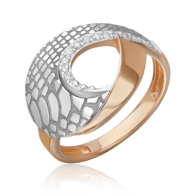 Кольцо с принтом «Питон» из комбинированного золота c фианитами Артикул: 01-5716-00-401-1111