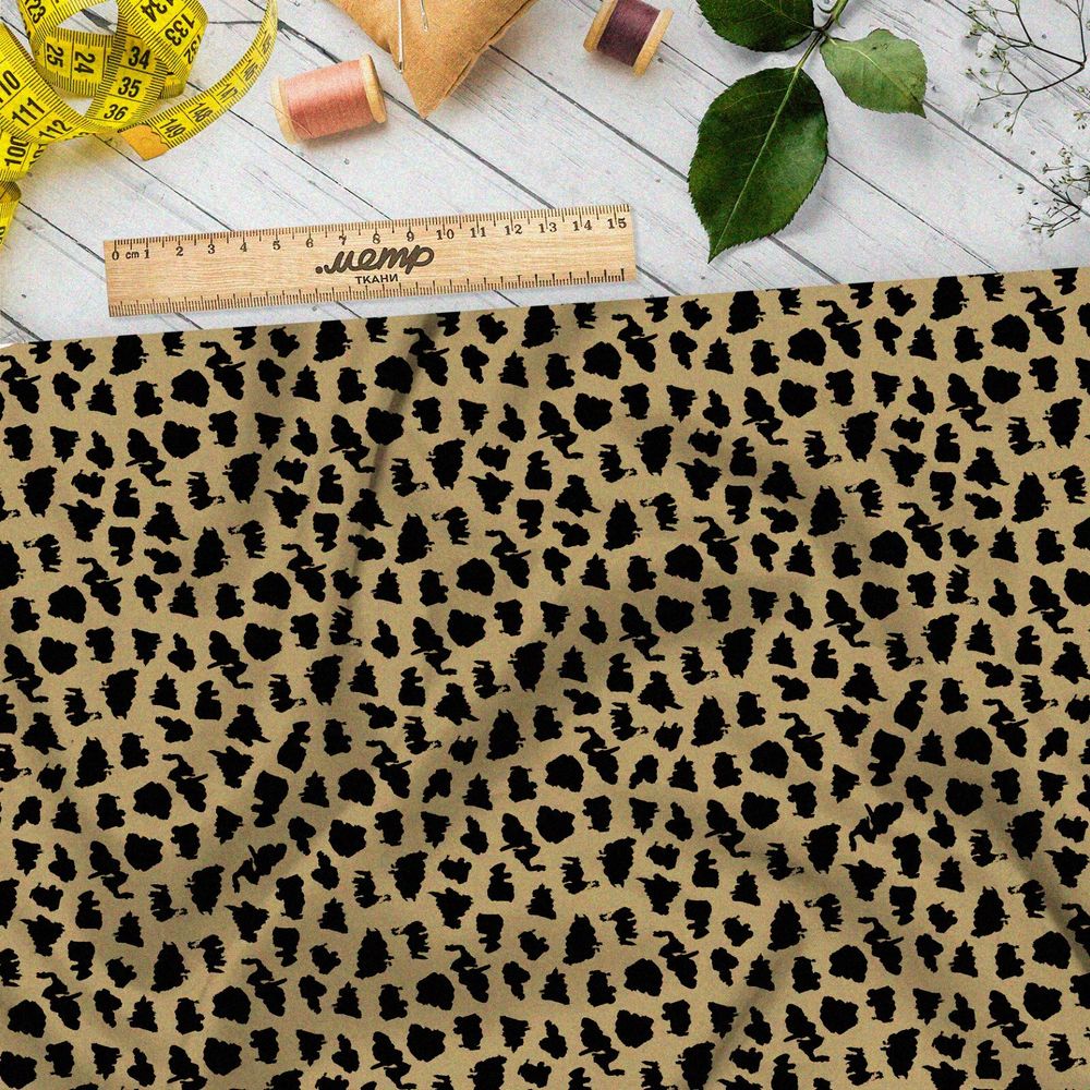 Ткань атлас мелкий коричневый гепардный принт