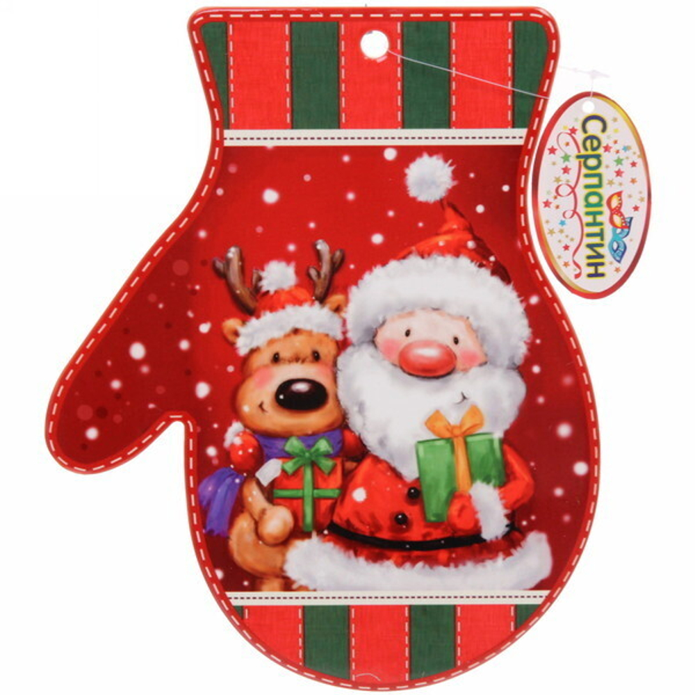 Подставка под горячее керамика «Варежка» 20*25см «Дед Мороз с Оленем»