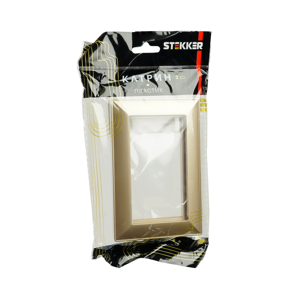 Рамка 2-местная (без перемычки), пластик, STEKKER, PFR00-7012-08, серия Катрин, золото 50044