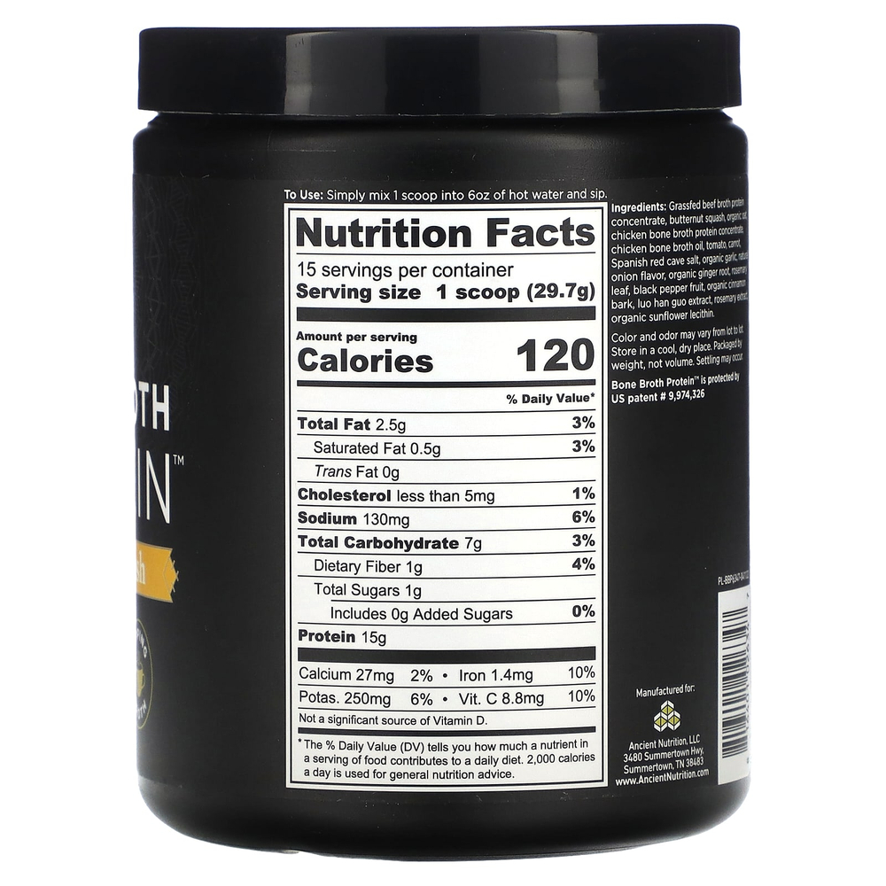 Ancient Nutrition, Bone Broth Protein, мускатная тыква, 446 г (15,7 унции)