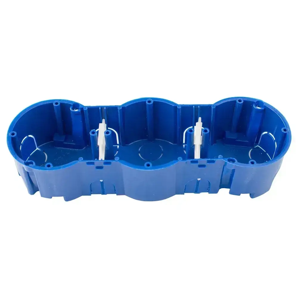 Коробка установочная 3-местная евростандарт синяя, для бетона и кирпича, (207х66х47,4мм), 1шт