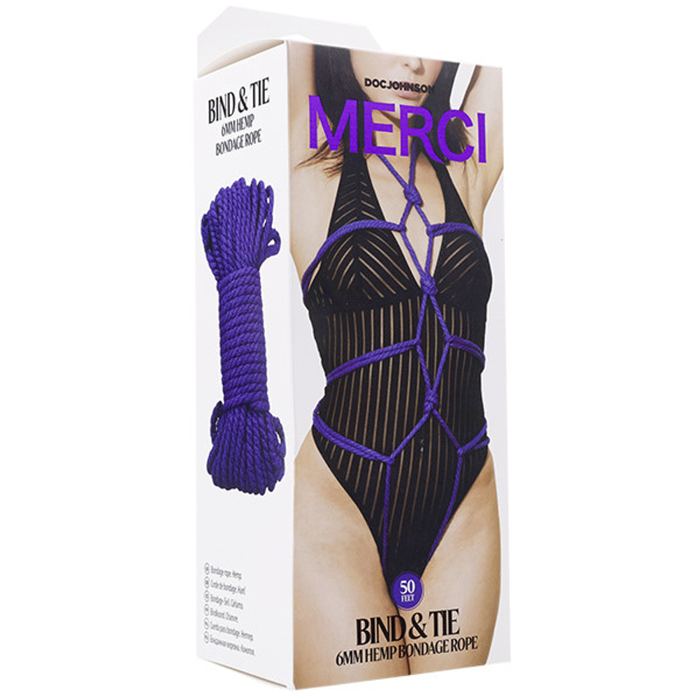 Фиолетовая верёвка для связывания и фиксации 15,24м Doc Johnson Bind&Tie Violet 2404-66-BX