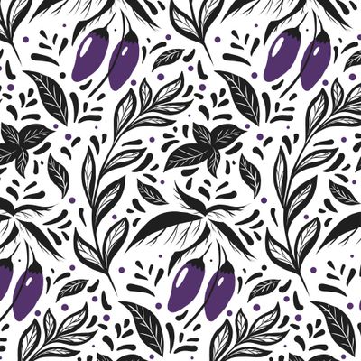 Монохромный узор баклажаны с базиликом