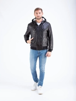 Куртка мужская кожаная натуральная с капюшоном