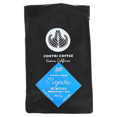 Centri Coffee, Centri Coffee, органический Majestic, шоколадный солод и специи, цельные зерна, без кофеина, 340 г (12 унций)