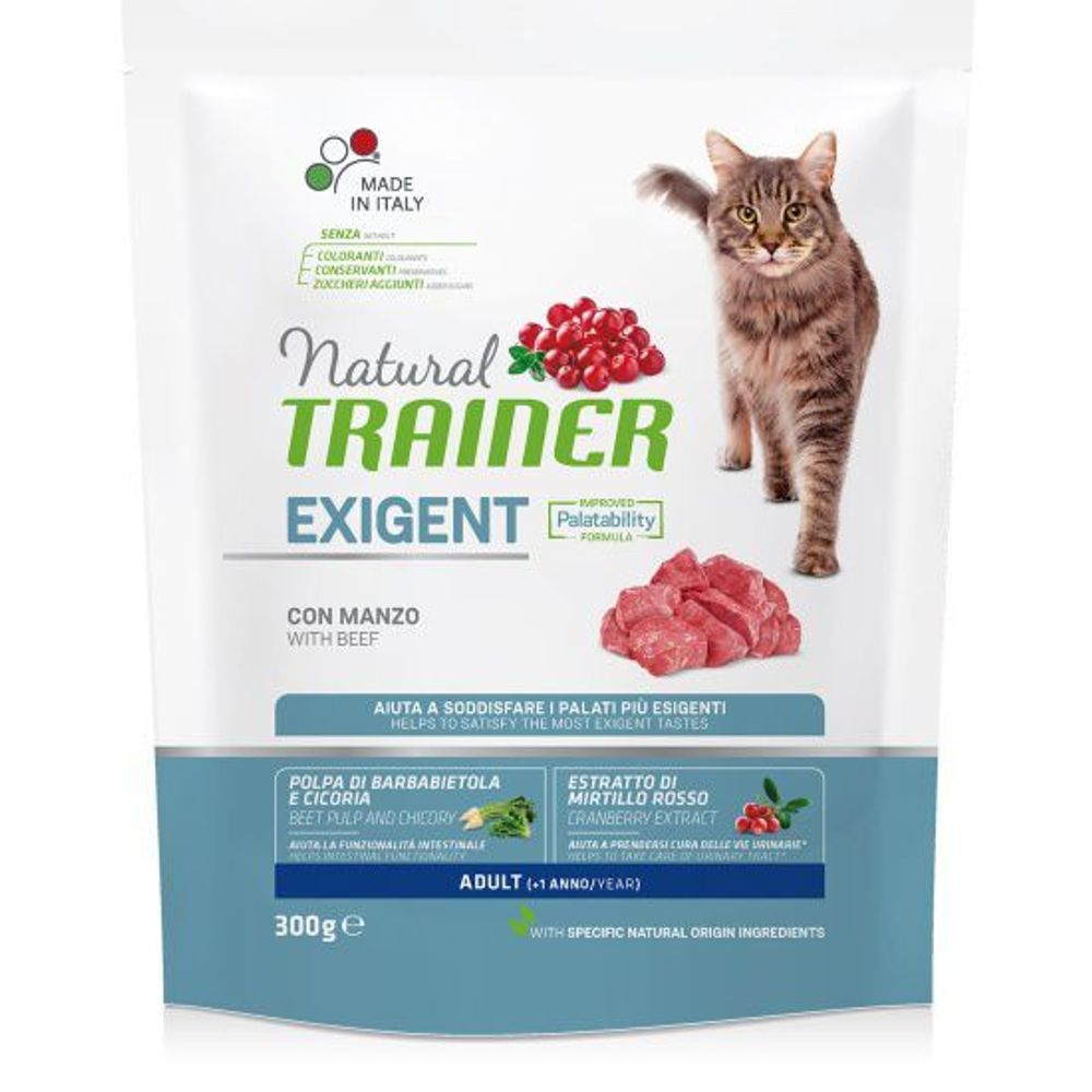 Сухой корм Trainer Natural CAT EXIGENT ADULT WITH BEEF для привередливых кошек с говядиной и свежей курицей 300 г