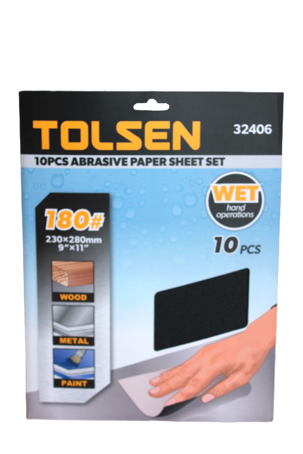 Шлифлист на бумажной основе водостойкий TOLSEN P180 SIC, 230х280мм 10шт. 32406