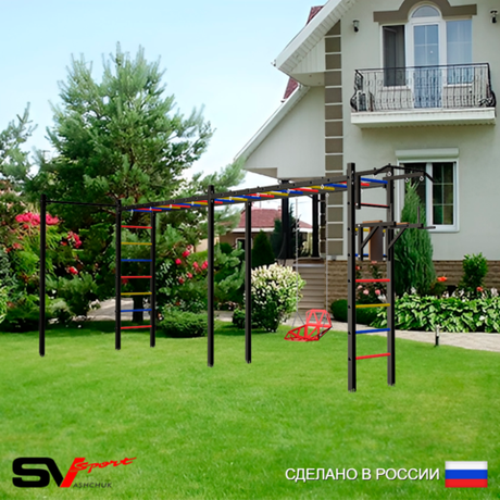 Уличная шведская стенка Sv Sport рукоход х 2 с комплектом турник прямой У53922 (Турник/Брусья/Со спинкой)