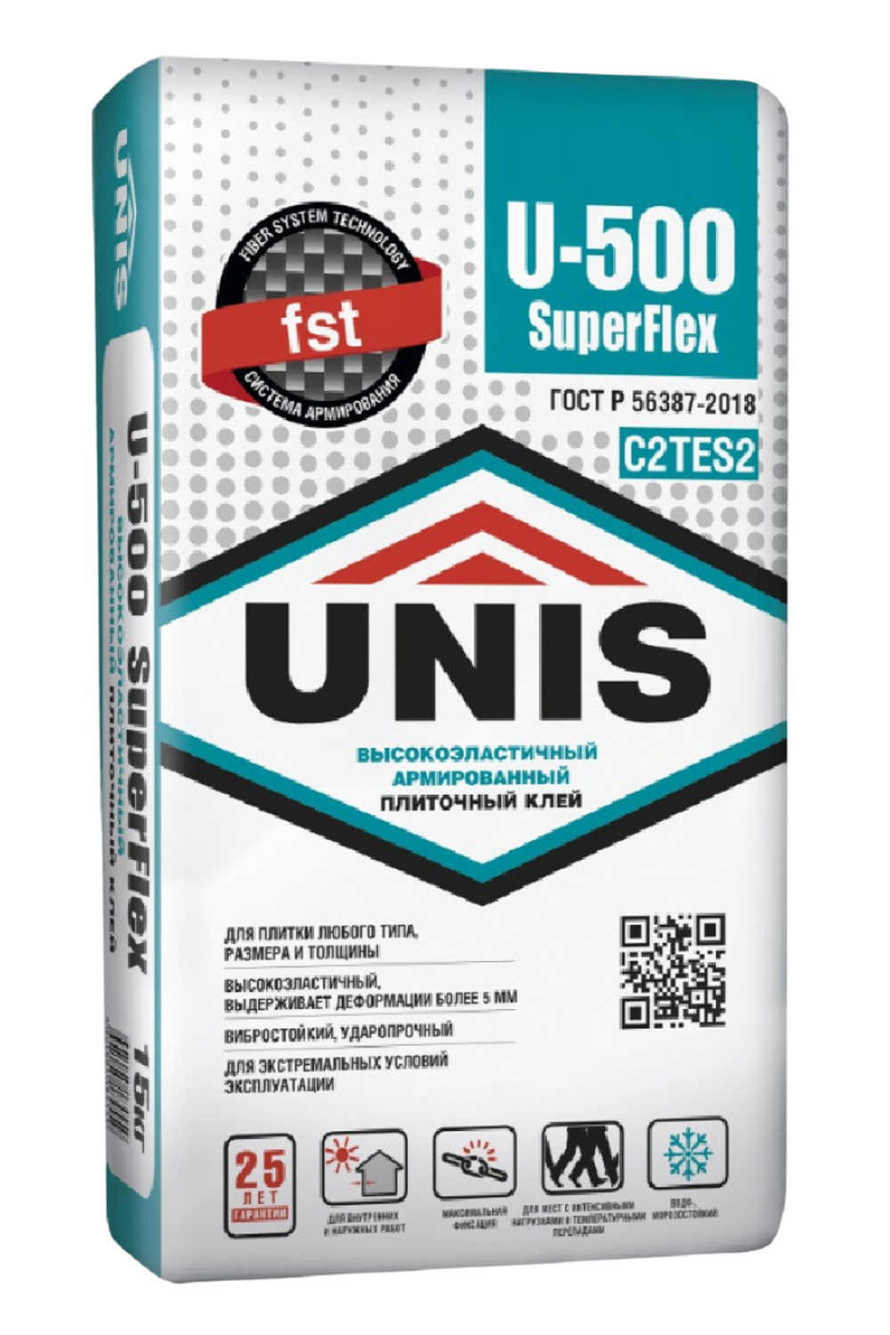 Клей UNIS U-500 UNIFLEX С2ТЕS эластичный для керамогранита макси формата  15 кг