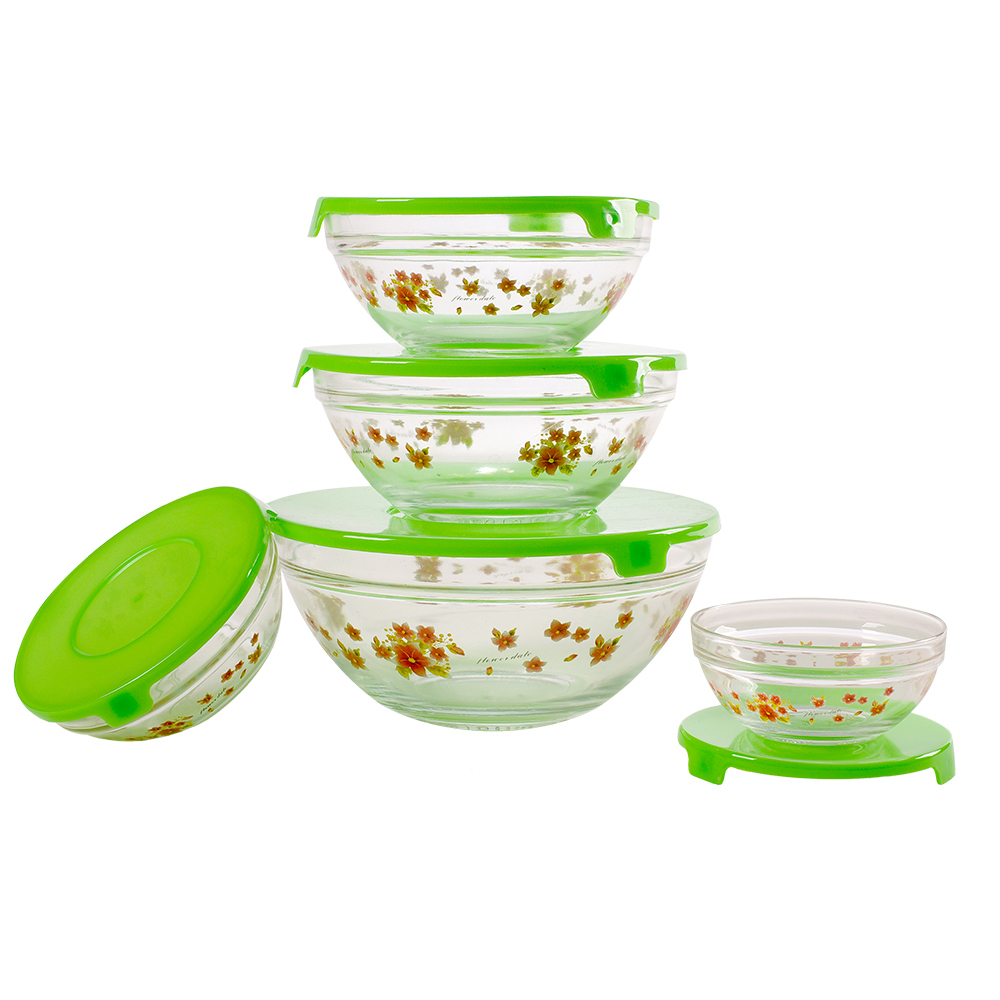 Набор стеклянных салатников с крышками Irit GLSA-5-002 зеленый