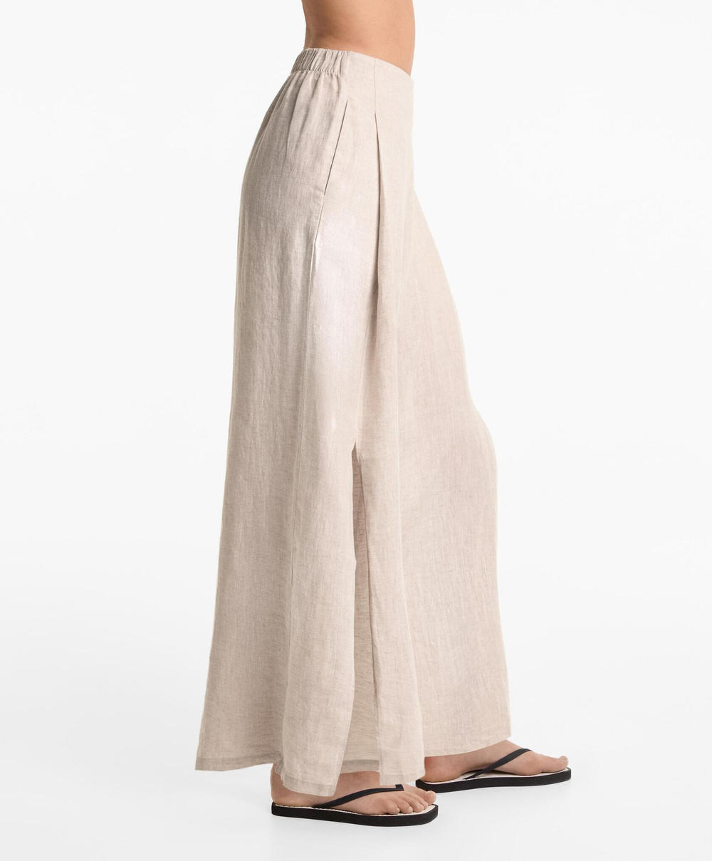 Oysho Брюки из 100%-го льна, песочный с меланжевым эффектом