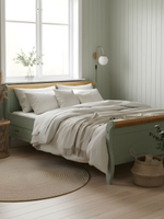 Кровать односпальная 90х200 Мелания с местом для хранения, ящик для белья, массив сосны и дуба, цвет эвкалипт, Dipriz