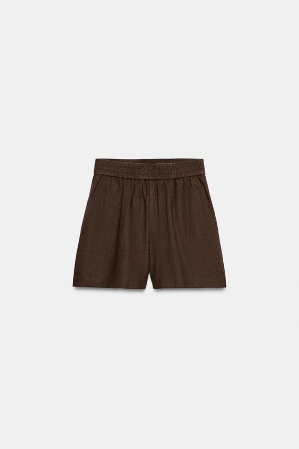 ZARA БЕРМУДЫ ИЗ СМЕСОВОГО ЛЬНА С ЭЛАСТИЧНЫМ ПОЯСОМ, КОРИЧНЕВЫЙ